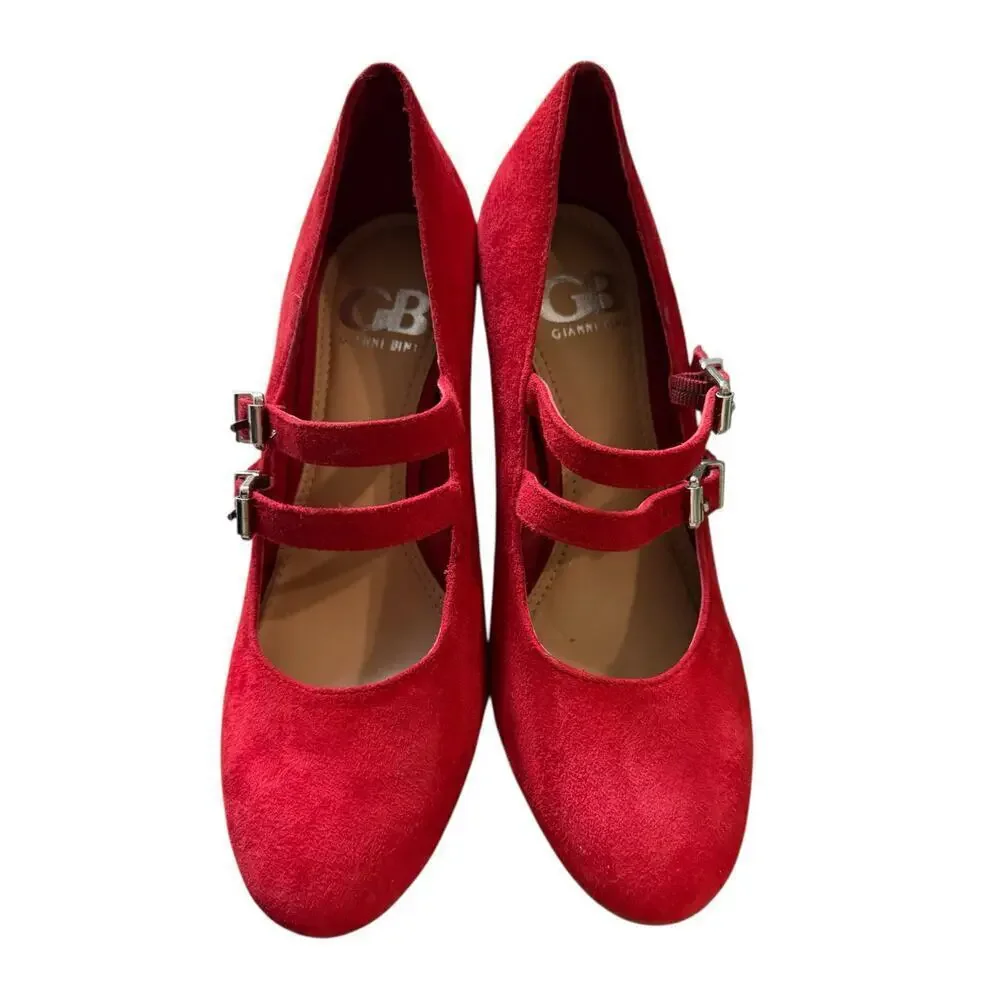 NEW- NWOT Gianni Bini Red Suede Mary Jane Heels Size 5.5